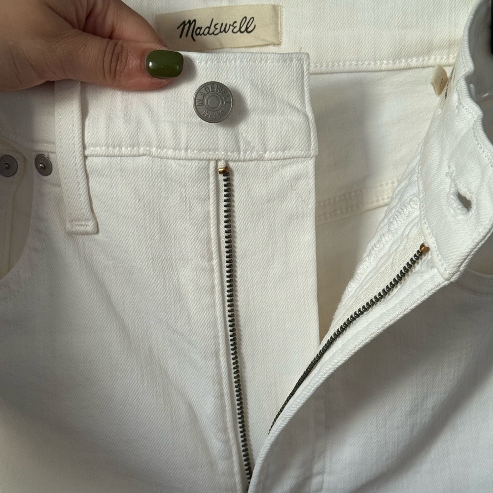 Madewell White High-Rise Jeans with Raw Hem